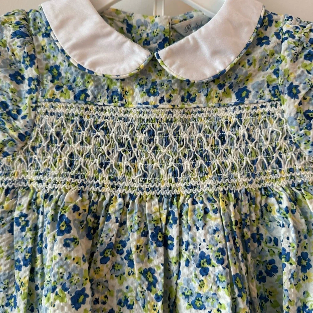New Baby Ralph Lauren Floral Seersucker Dress & Bloomer Set